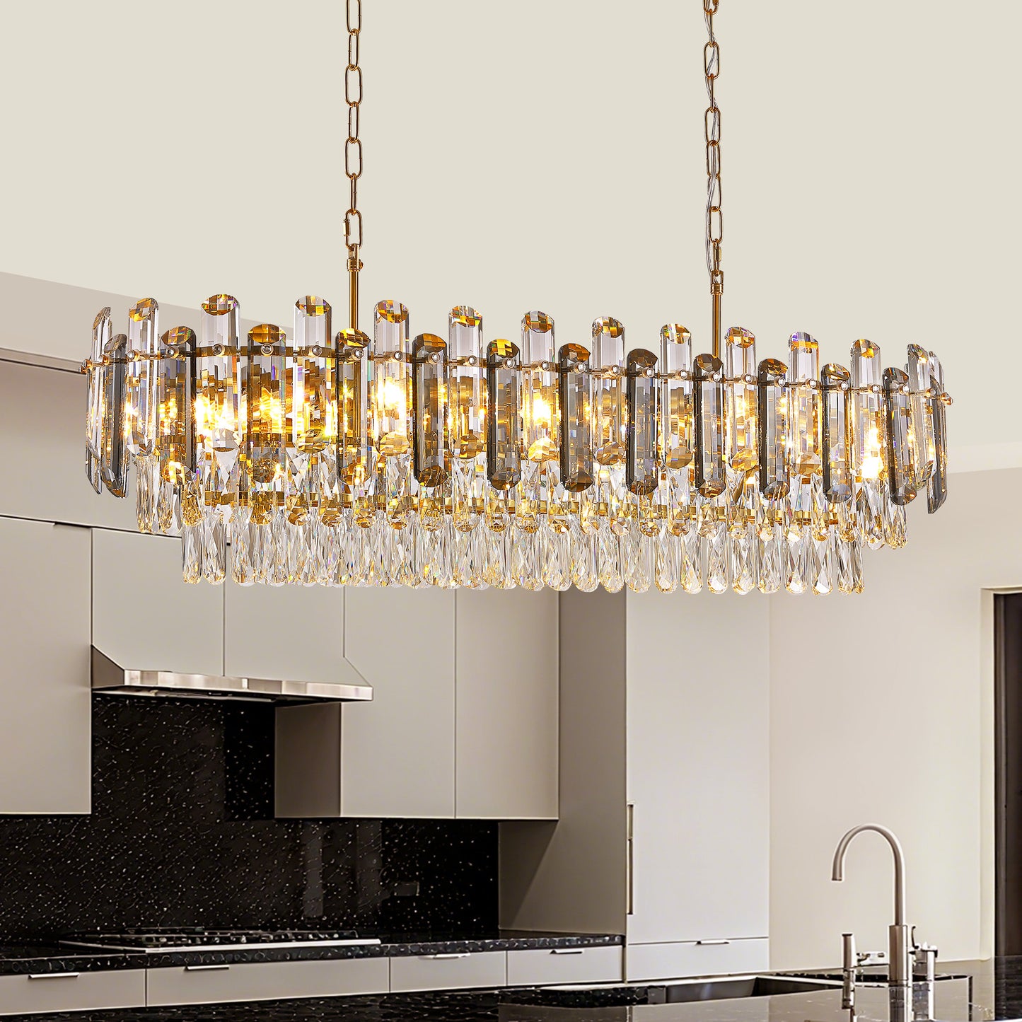 40 in. Modern Dimmable 15-Light Oval Gold Crystal Chandelier for Dining Room, Living Room, Bedroom, Hallway