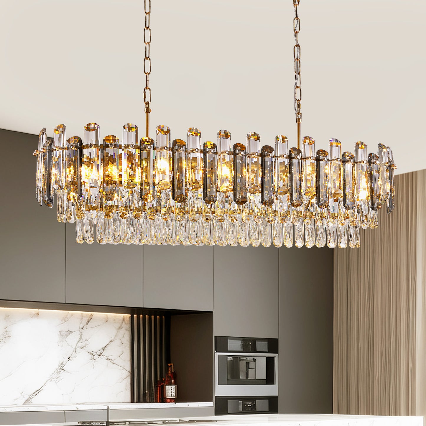 40 in. Modern Dimmable 15-Light Oval Gold Crystal Chandelier for Dining Room, Living Room, Bedroom, Hallway