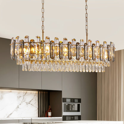 40 in. Modern Dimmable 15-Light Oval Gold Crystal Chandelier for Dining Room, Living Room, Bedroom, Hallway