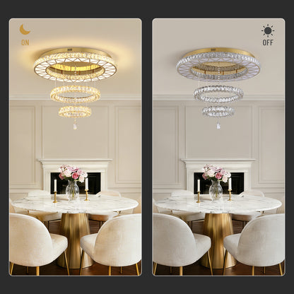 31.5 in. Luxury Gold 3-Tier Crystal Dimmable Integrated LED Chandelier with Remote Control for Living Room, Dining Room