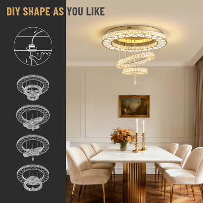 31.5 in. Luxury Gold 3-Tier Crystal Dimmable Integrated LED Chandelier with Remote Control for Living Room, Dining Room