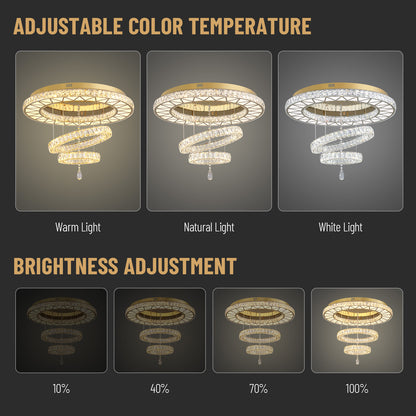 31.5 in. Luxury Gold 3-Tier Crystal Dimmable Integrated LED Chandelier with Remote Control for Living Room, Dining Room