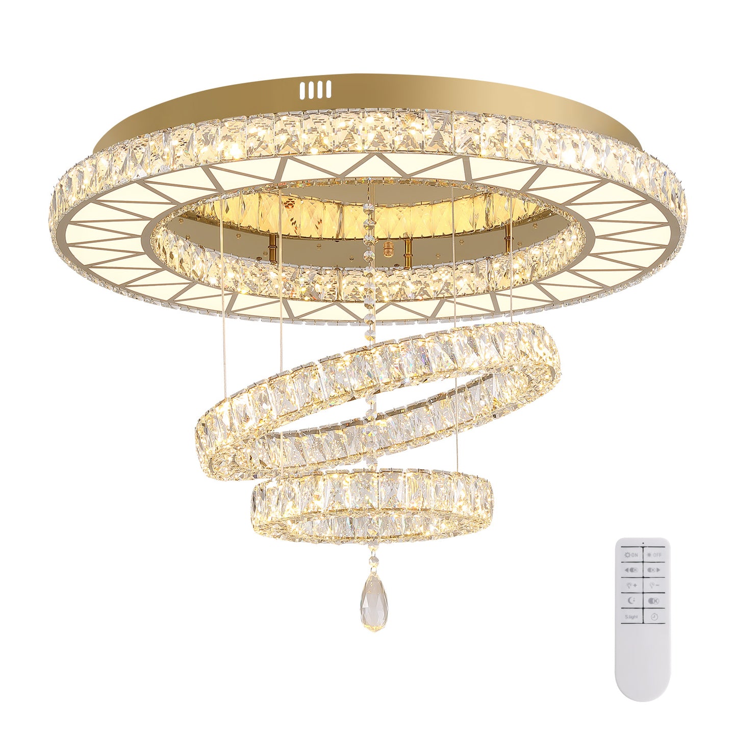 31.5 in. Luxury Gold 3-Tier Crystal Dimmable Integrated LED Chandelier with Remote Control for Living Room, Dining Room