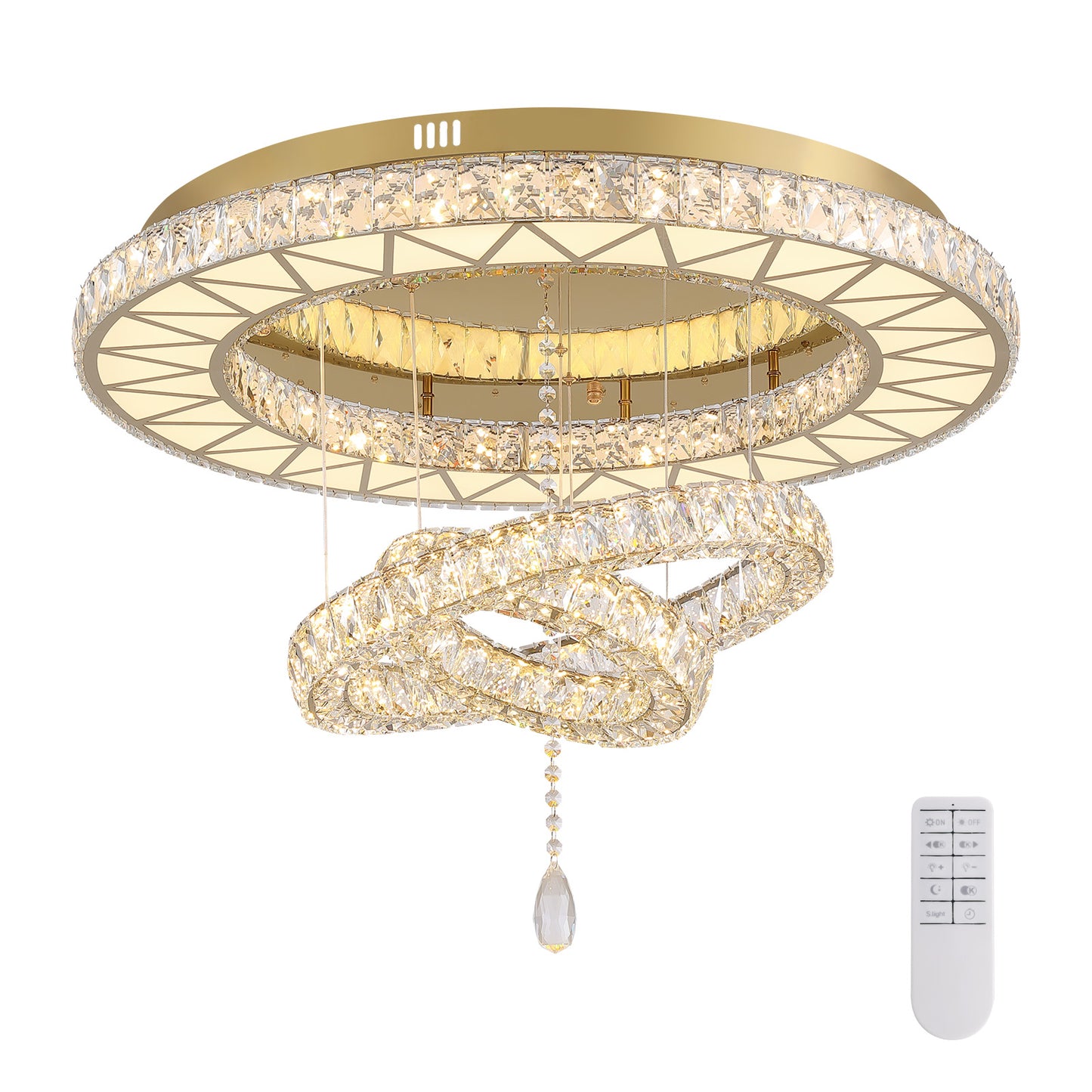 31.5 in. Luxury Gold 3-Tier Crystal Dimmable Integrated LED Chandelier with Remote Control for Living Room, Dining Room