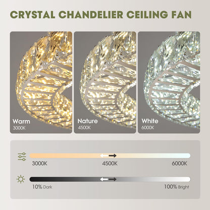 Modern 22 in. Indoor Gold Low Profile Crystal Chandelier Ceiling Fan with Light with Remote Included