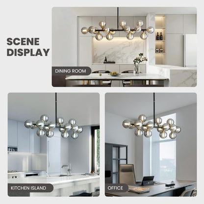 Modern 16 Lights Gray Glass Globe Chandelier for Dining Room Kitchen Island with No Bulbs