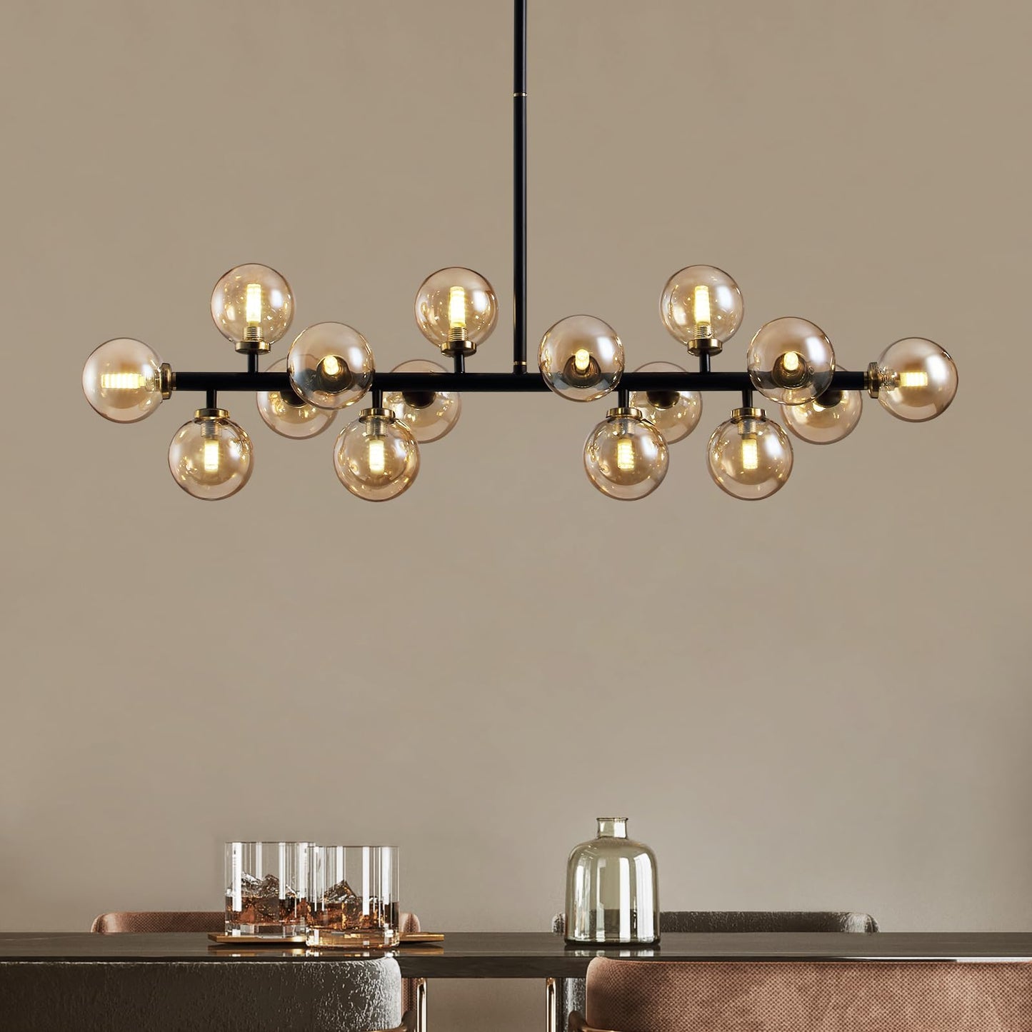 Modern Glass Black & Gold Adjustable Pendant Light with G9 LED