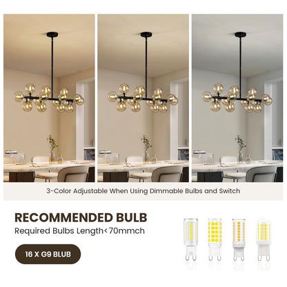 Modern Glass Black & Gold Adjustable Pendant Light with G9 LED