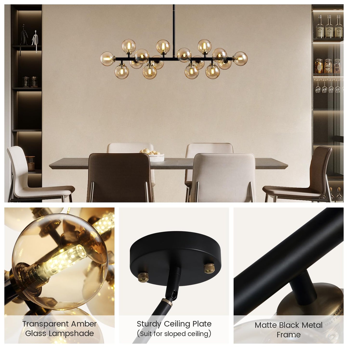Modern Glass Black & Gold Adjustable Pendant Light with G9 LED