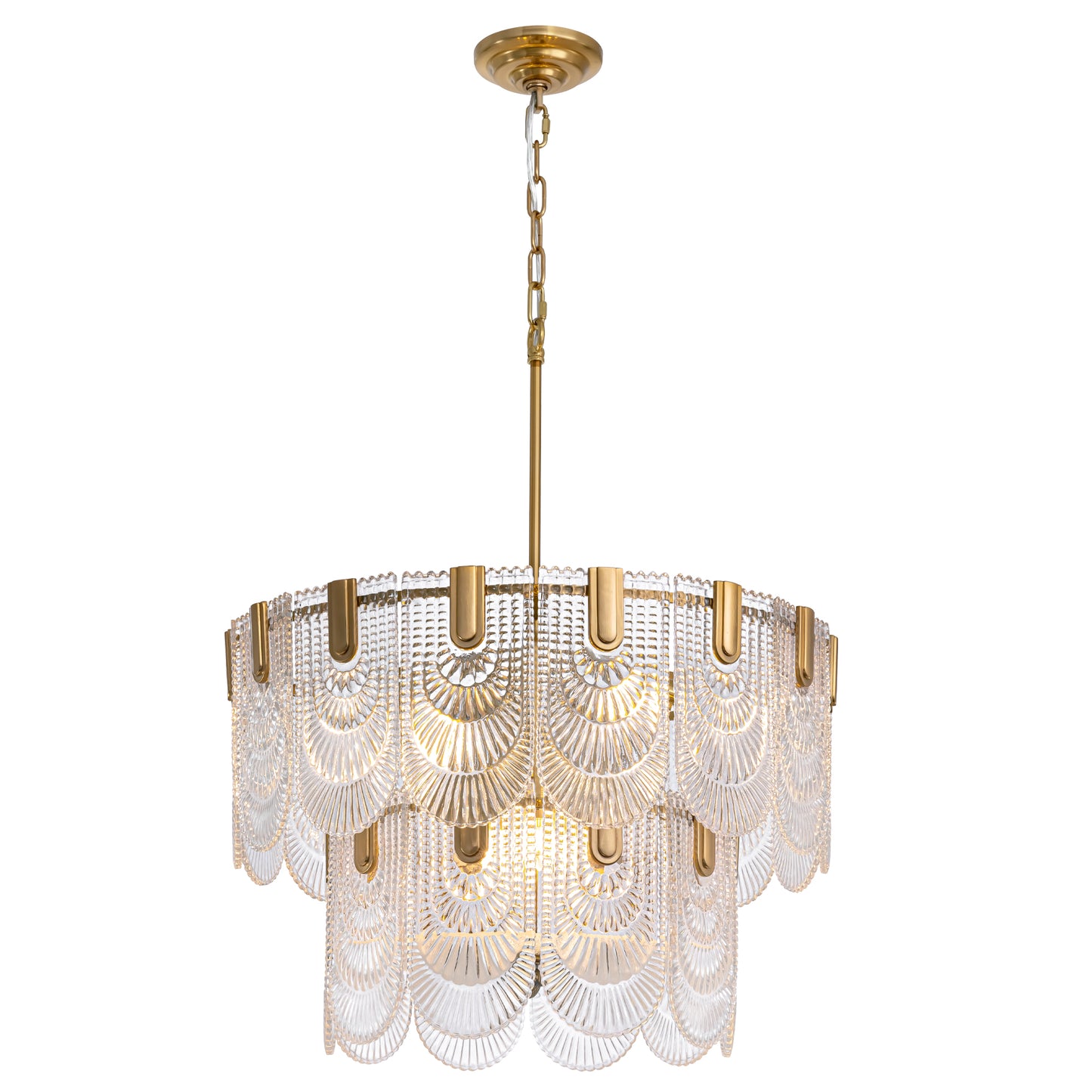 23.6 in. Modern 9-Light Gold Crystal Chandelier Circle Drum Round 2-Tiers Chandelier for Dining Living Room Bedroom