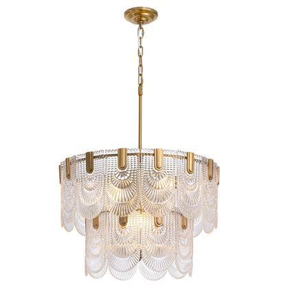 23.6 in. Modern 9-Light Gold Crystal Chandelier Circle Drum Round 2-Tiers Chandelier for Dining Living Room Bedroom