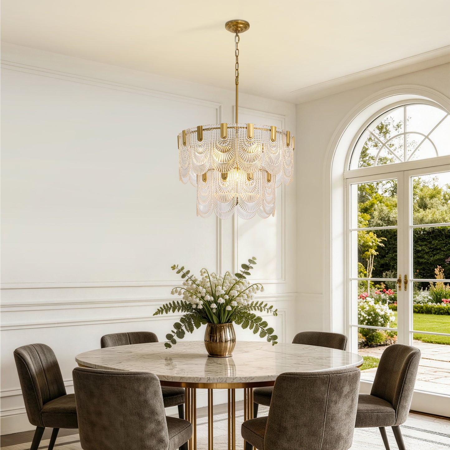 23.6 in. Modern 9-Light Gold Crystal Chandelier Circle Drum Round 2-Tiers Chandelier for Dining Living Room Bedroom