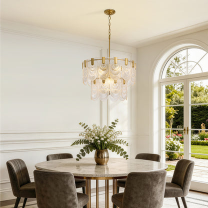 23.6 in. Modern 9-Light Gold Crystal Chandelier Circle Drum Round 2-Tiers Chandelier for Dining Living Room Bedroom
