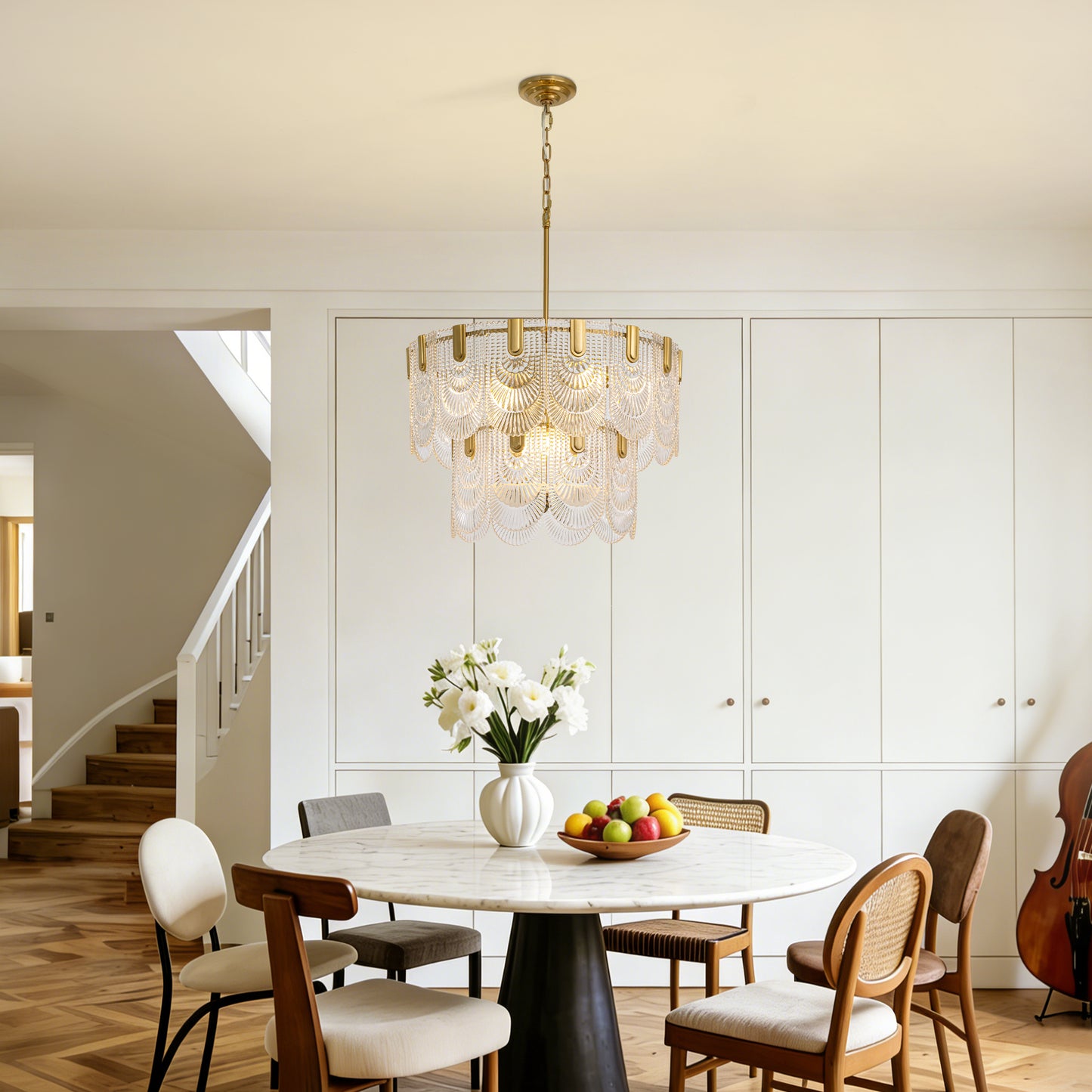 23.6 in. Modern 9-Light Gold Crystal Chandelier Circle Drum Round 2-Tiers Chandelier for Dining Living Room Bedroom