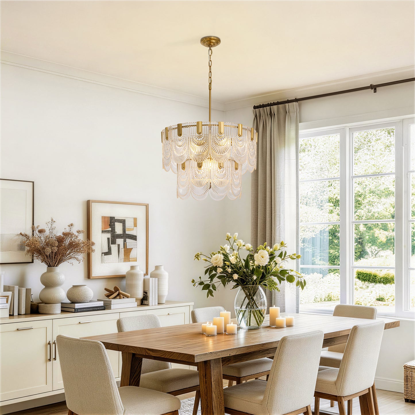 23.6 in. Modern 9-Light Gold Crystal Chandelier Circle Drum Round 2-Tiers Chandelier for Dining Living Room Bedroom