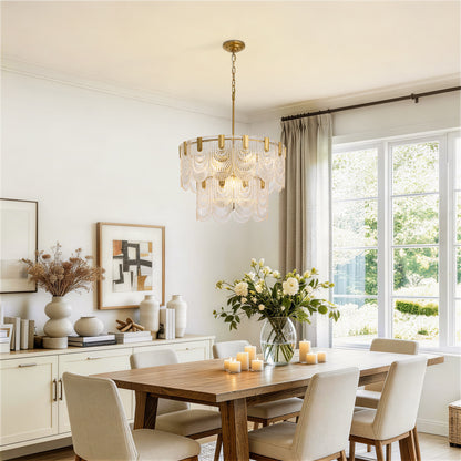 23.6 in. Modern 9-Light Gold Crystal Chandelier Circle Drum Round 2-Tiers Chandelier for Dining Living Room Bedroom
