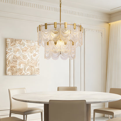 23.6 in. Modern 9-Light Gold Crystal Chandelier Circle Drum Round 2-Tiers Chandelier for Dining Living Room Bedroom