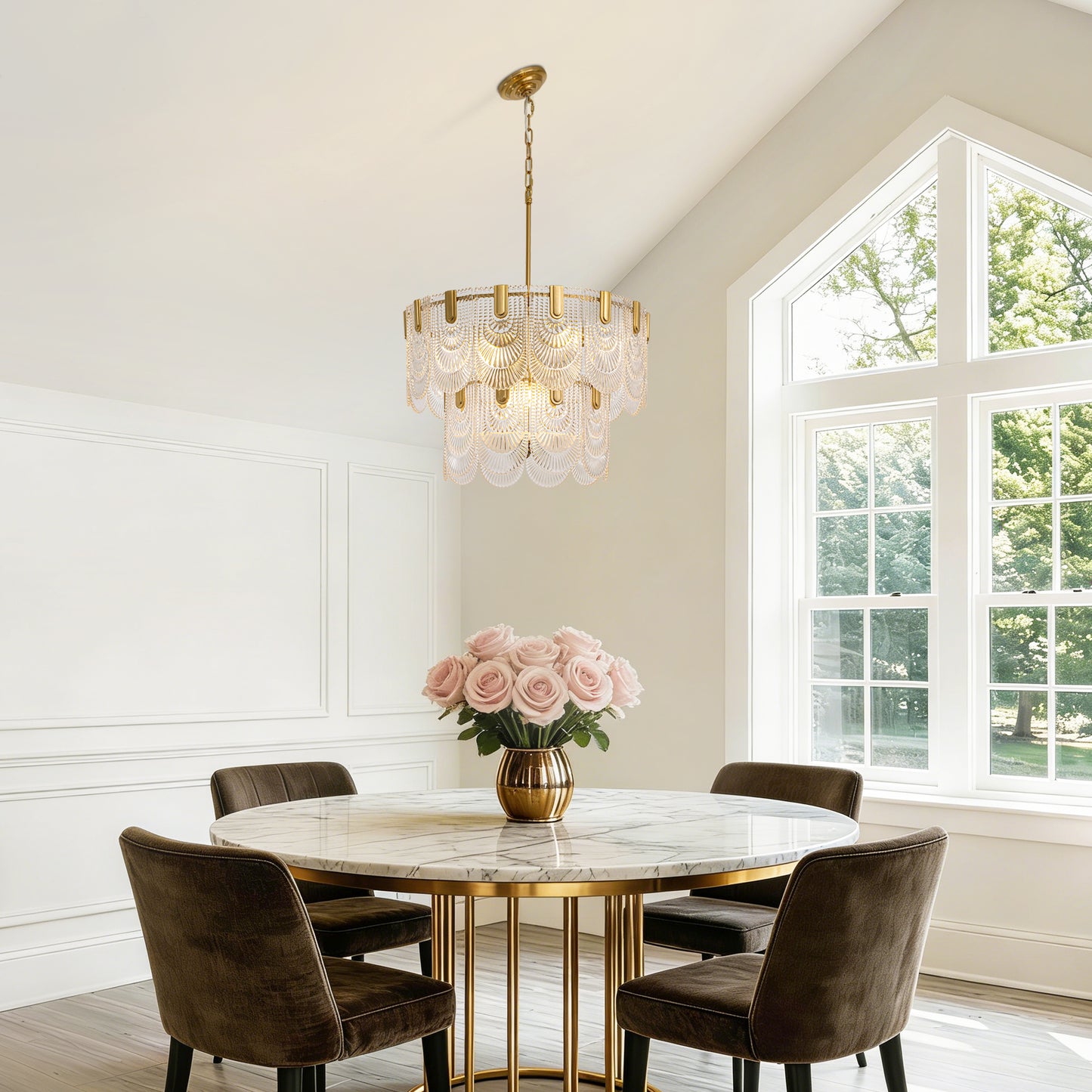 23.6 in. Modern 9-Light Gold Crystal Chandelier Circle Drum Round 2-Tiers Chandelier for Dining Living Room Bedroom