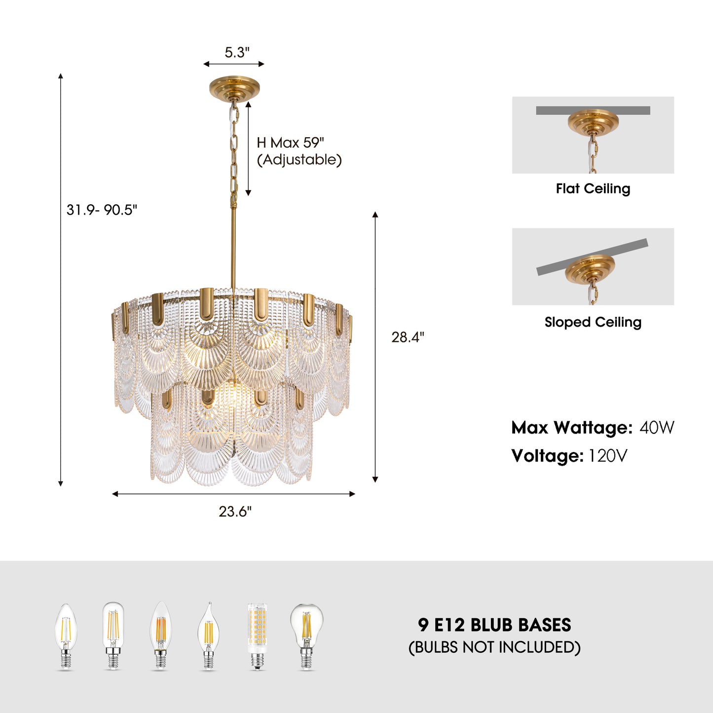 23.6 in. Modern 9-Light Gold Crystal Chandelier Circle Drum Round 2-Tiers Chandelier for Dining Living Room Bedroom