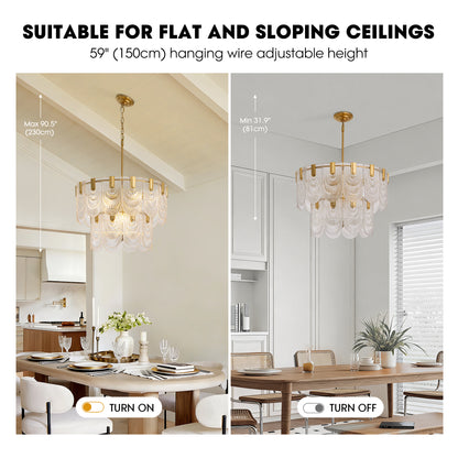 23.6 in. Modern 9-Light Gold Crystal Chandelier Circle Drum Round 2-Tiers Chandelier for Dining Living Room Bedroom