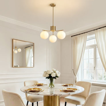 24in Gold 3-Light Pendant with Watermelon Glass Shades, Adjustable for Sloped Ceilings