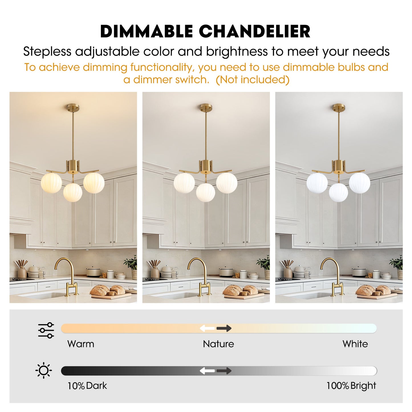 24in Gold 3-Light Pendant with Watermelon Glass Shades, Adjustable for Sloped Ceilings