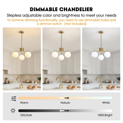 24in Gold 3-Light Pendant with Watermelon Glass Shades, Adjustable for Sloped Ceilings