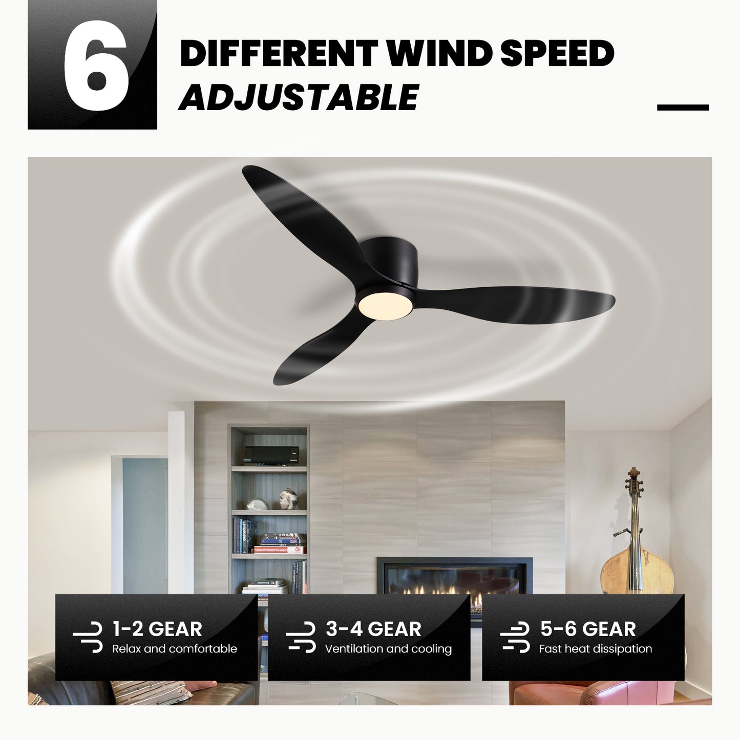 52 in. Smart Indoor Modern Black Low Profile Ceiling Fans with Remote and Wall Control with Dimmable Integrated LED