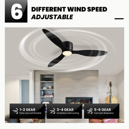 52 in. Smart Indoor Modern Black Low Profile Ceiling Fans with Remote and Wall Control with Dimmable Integrated LED