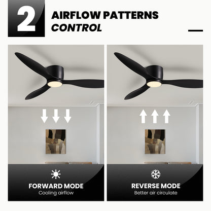 52 in. Smart Indoor Modern Black Low Profile Ceiling Fans with Remote and Wall Control with Dimmable Integrated LED