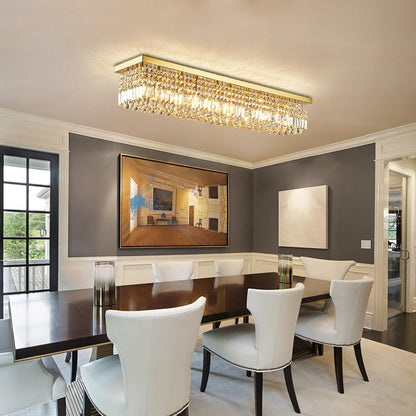 40in 8-Light Gold Rectangle Flush Mount with K9 Clear Crystal Shade and No Bulbs Included