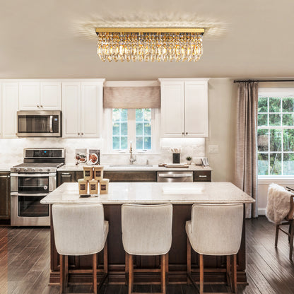 31.5 in 6-Light Gold Rectangle Flush Mount with K9 Clear Crystal Shade and No Bulbs Included