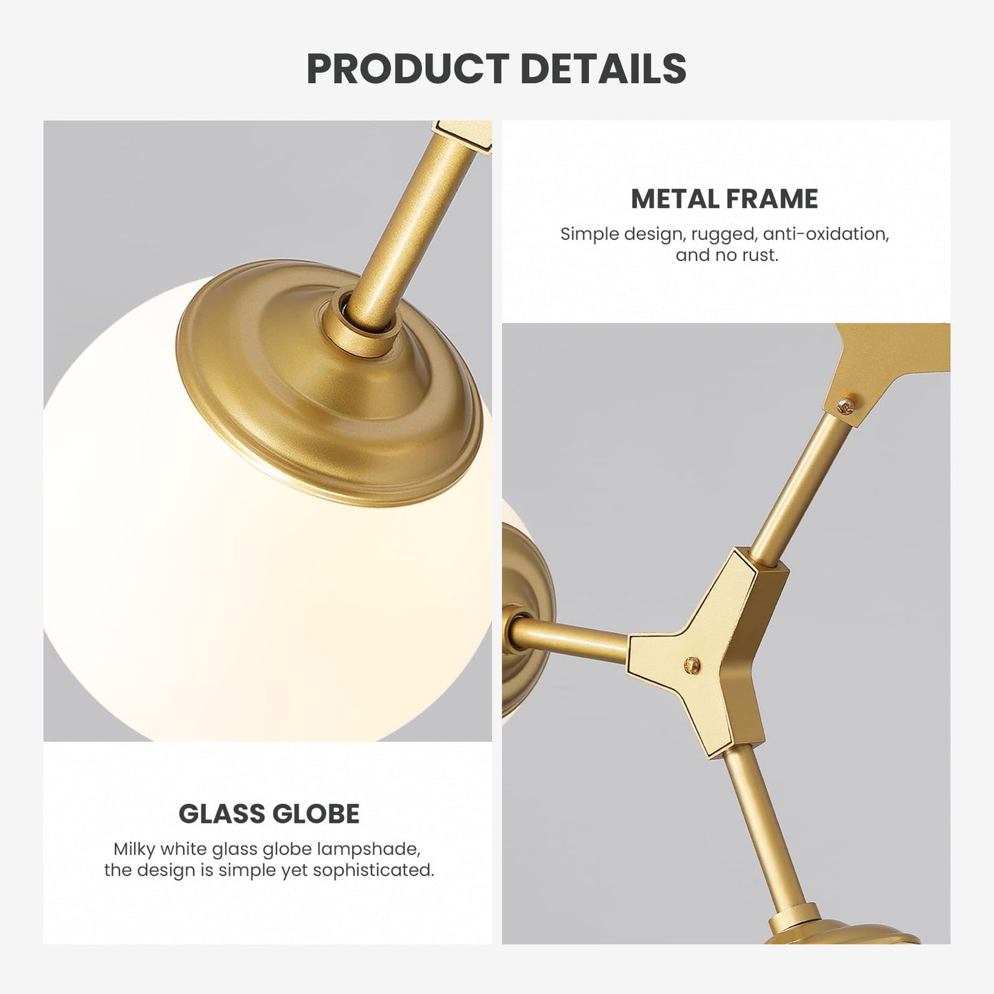 56 in. Modern Gold 8-Light Glass Globe Sputnik Linear Chandelier for Dining Room, Mid Century Kitchen Pendant Light