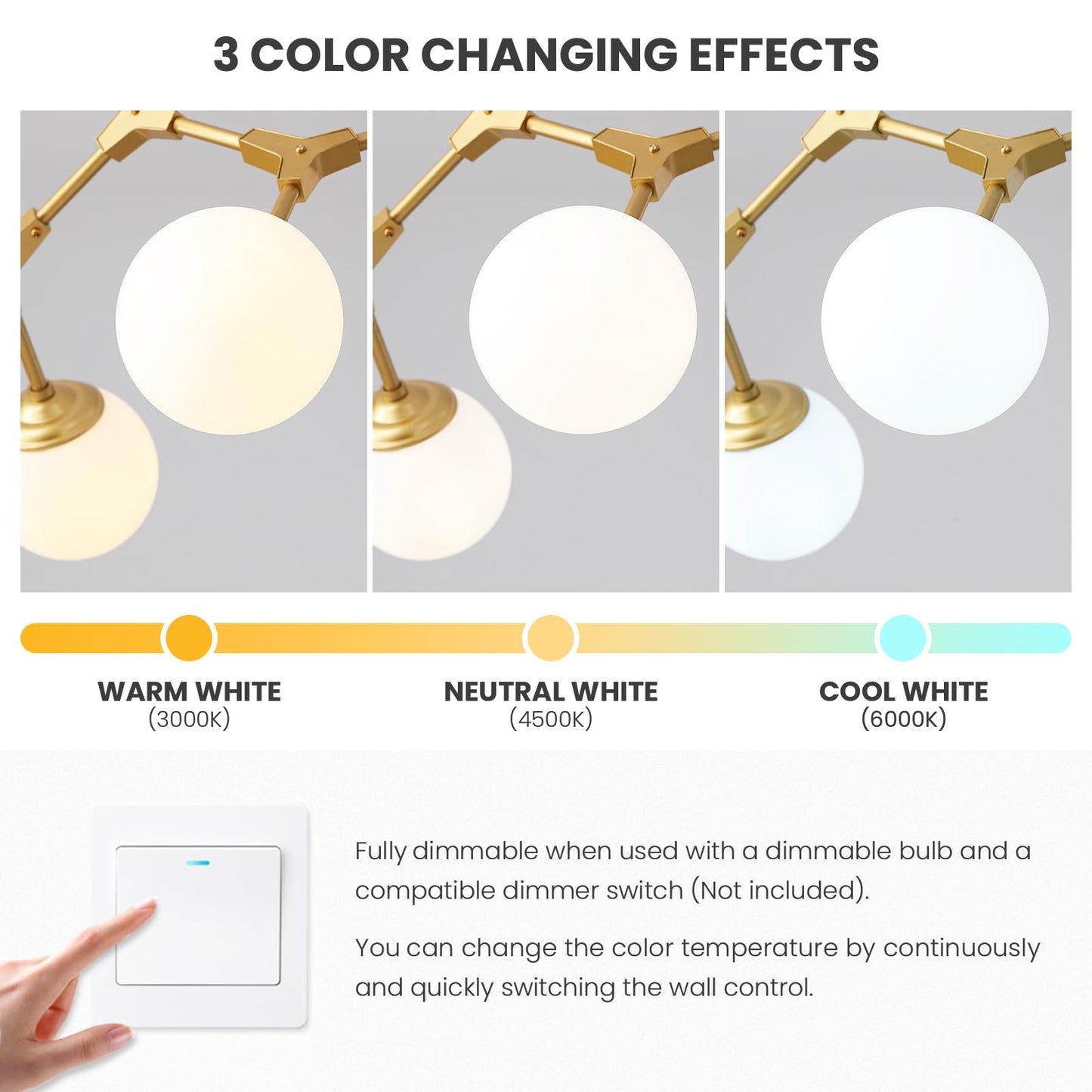 56 in. Modern Gold 8-Light Glass Globe Sputnik Linear Chandelier for Dining Room, Mid Century Kitchen Pendant Light