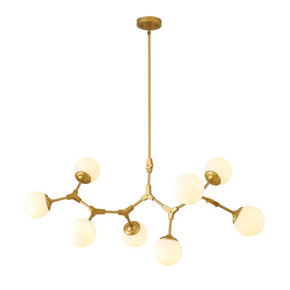 56 in. Modern Gold 8-Light Glass Globe Sputnik Linear Chandelier for Dining Room, Mid Century Kitchen Pendant Light