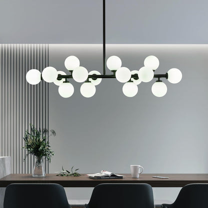 16-Light Mid Century Glass Chandelier 39in Modern Black Linear Pendant Fixture No Bulb