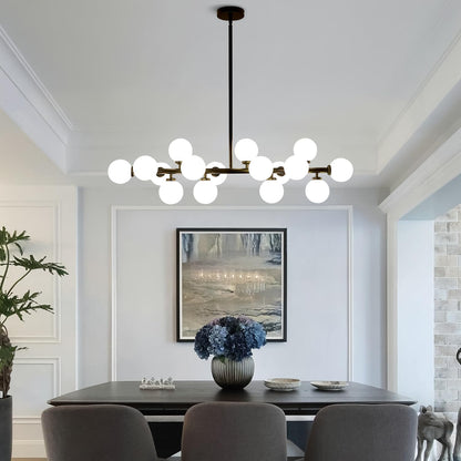 16-Light Mid Century Glass Chandelier 39in Modern Black Linear Pendant Fixture No Bulb