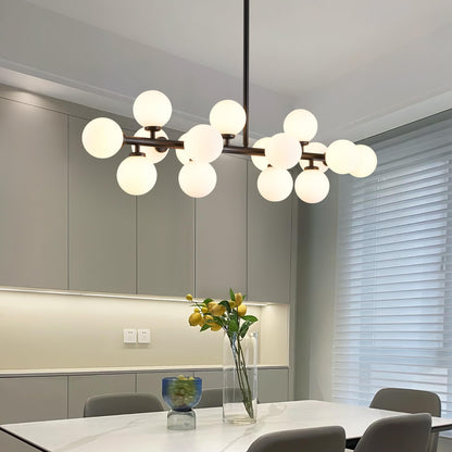 16-Light Mid Century Glass Chandelier 39in Modern Black Linear Pendant Fixture No Bulb