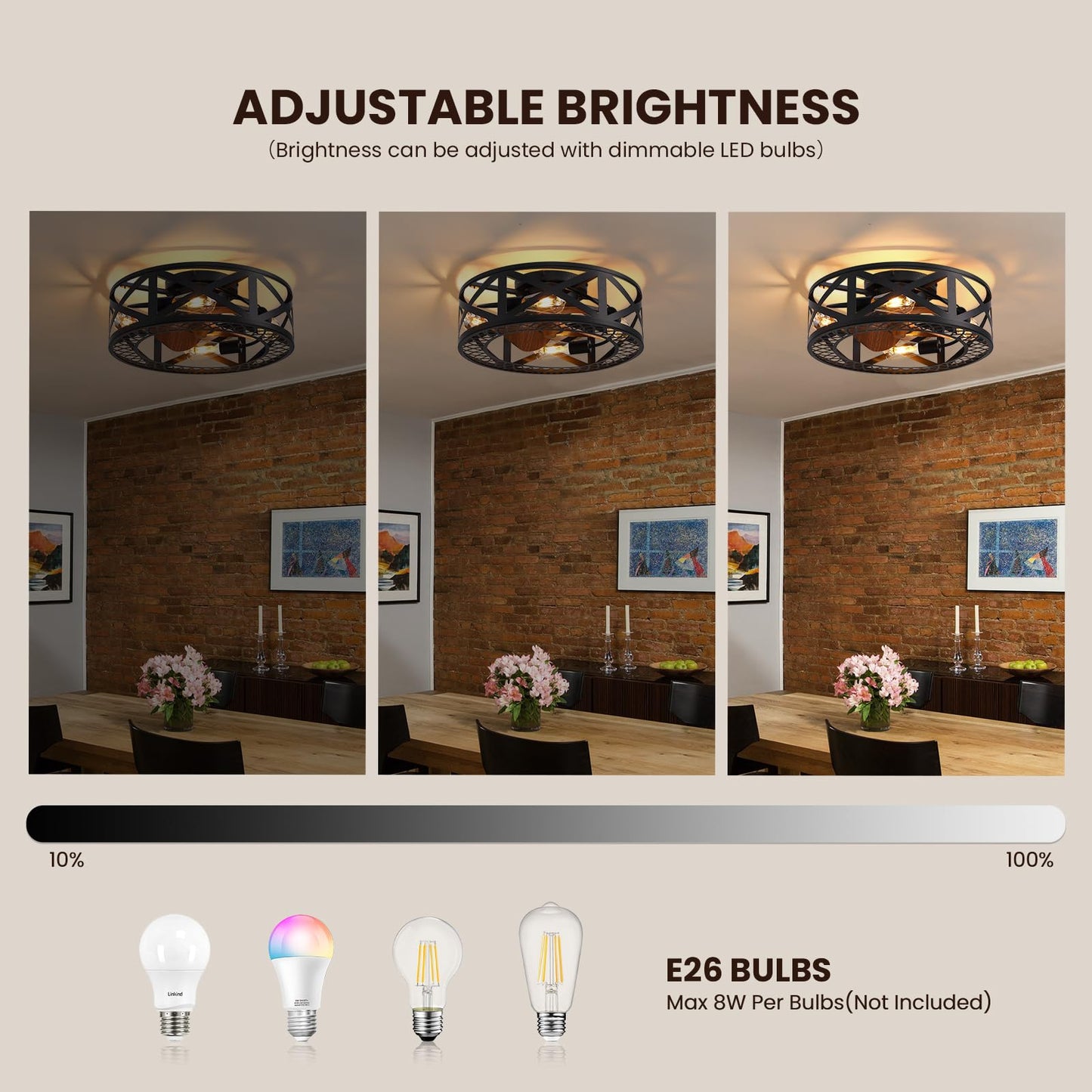 20 in. Smart Indoor Industrial Black Caged Low Profile Flush Mount Ceiling Fans with Remote with No Bulb Included