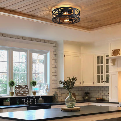 20 in. Smart Indoor Industrial Black Caged Low Profile Flush Mount Ceiling Fans with Remote with No Bulb Included