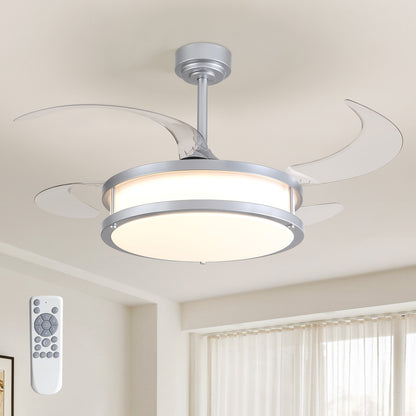 48in Indoor Downrod Mount Modern Silver Retractable Fandelier Dimmable Ceiling Fan with Remote