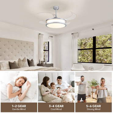 48in Indoor Downrod Mount Modern Silver Retractable Fandelier Dimmable Ceiling Fan with Remote
