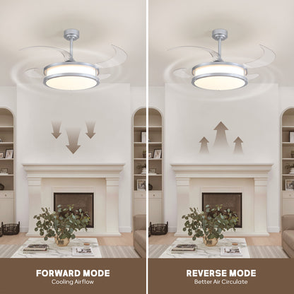 48in Indoor Downrod Mount Modern Silver Retractable Fandelier Dimmable Ceiling Fan with Remote