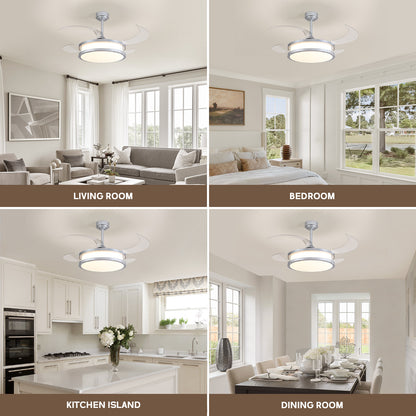 48in Indoor Downrod Mount Modern Silver Retractable Fandelier Dimmable Ceiling Fan with Remote