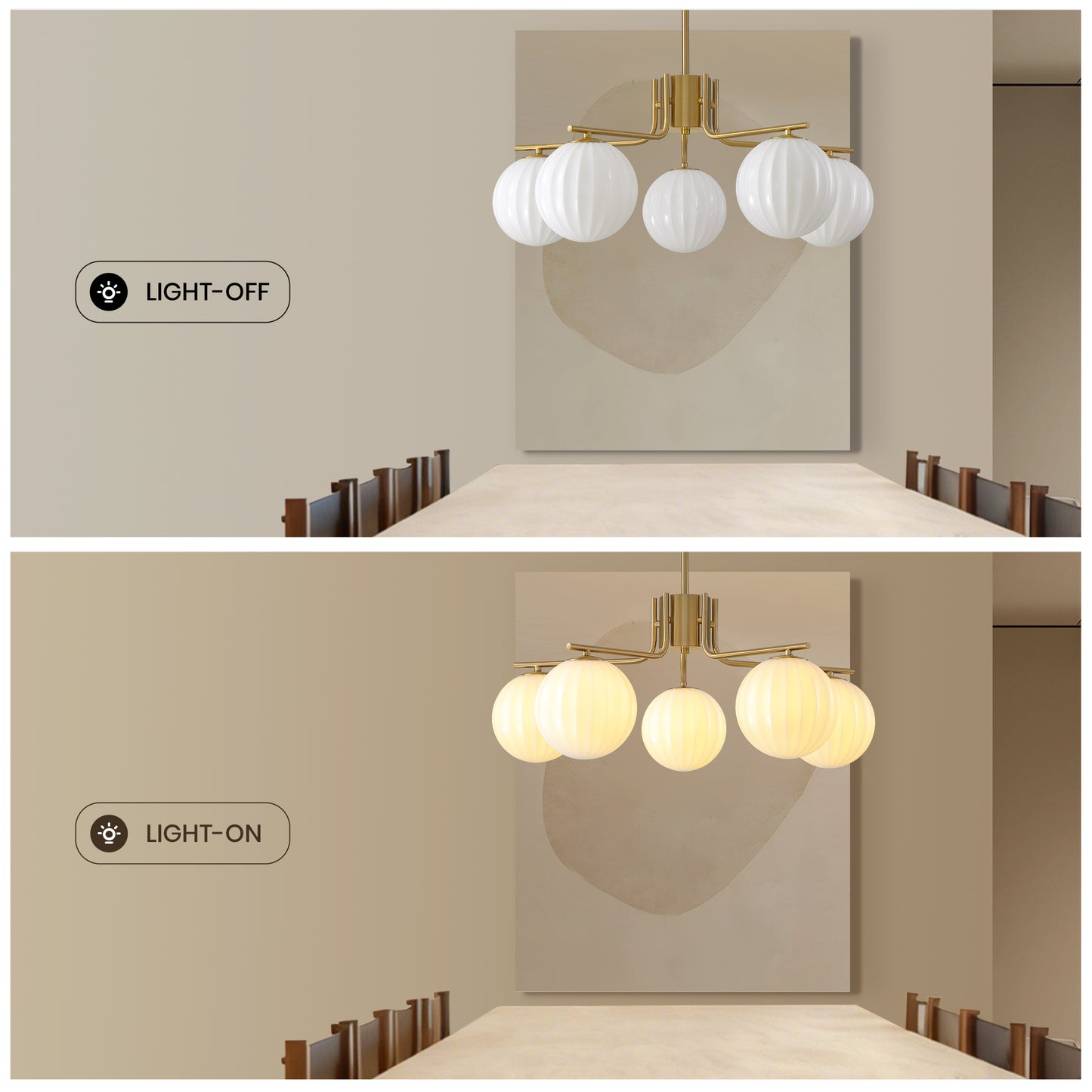 31.5in Gold 5-Light Pendant with Watermelon Glass Shades, Adjustable for Sloped Ceilings