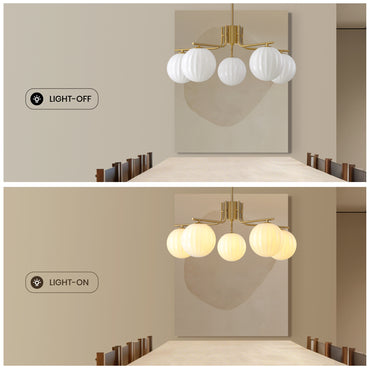 31.5in Gold 5-Light Pendant with Watermelon Glass Shades, Adjustable for Sloped Ceilings