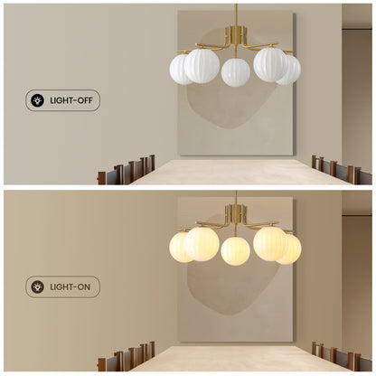 31.5in Gold 5-Light Pendant with Watermelon Glass Shades, Adjustable for Sloped Ceilings