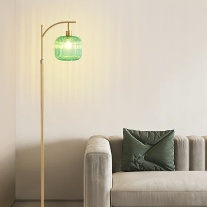 66in Adjustable Floor Lamp with Green Ribbed Glass Shade & Pedal Switch