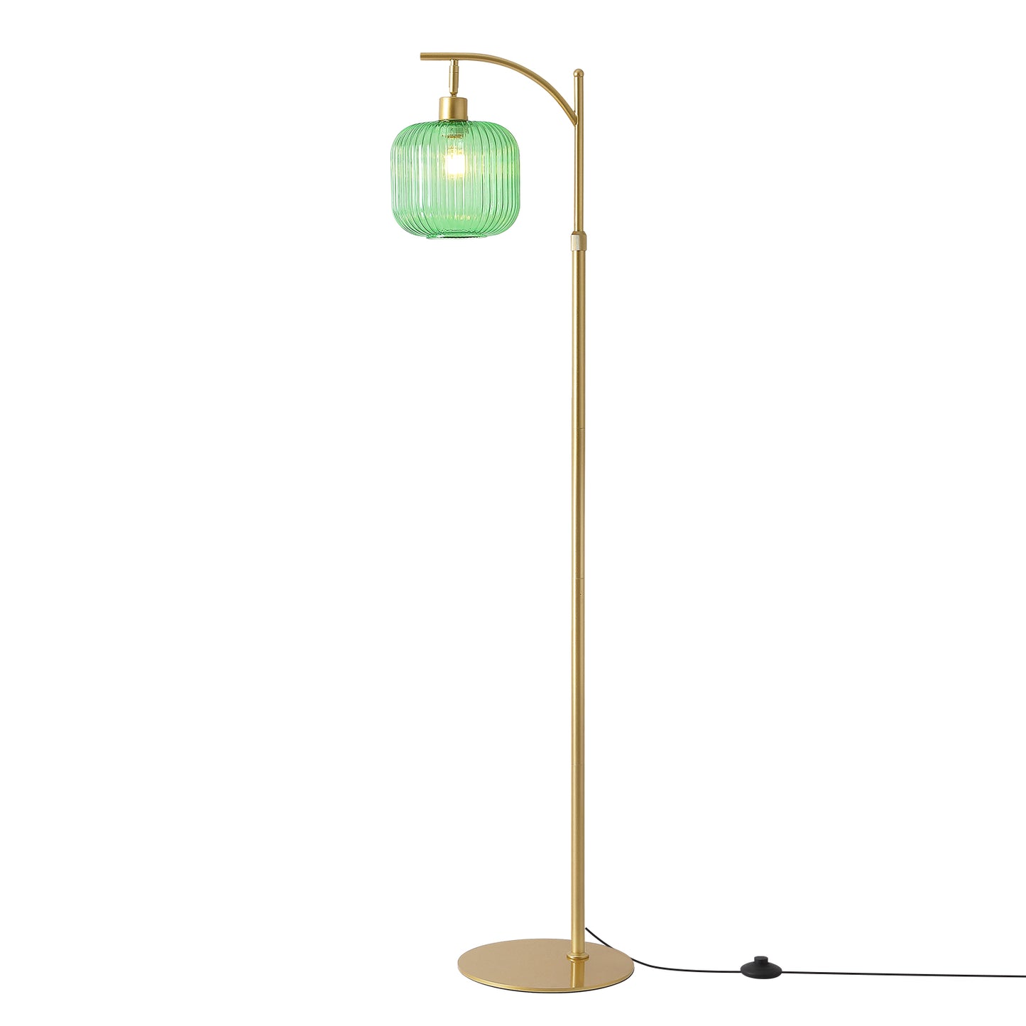 66in Adjustable Floor Lamp with Green Ribbed Glass Shade & Pedal Switch