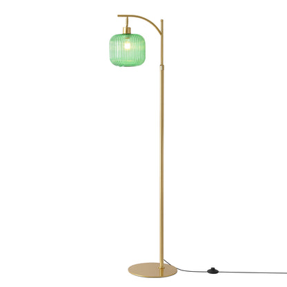 66in Adjustable Floor Lamp with Green Ribbed Glass Shade & Pedal Switch